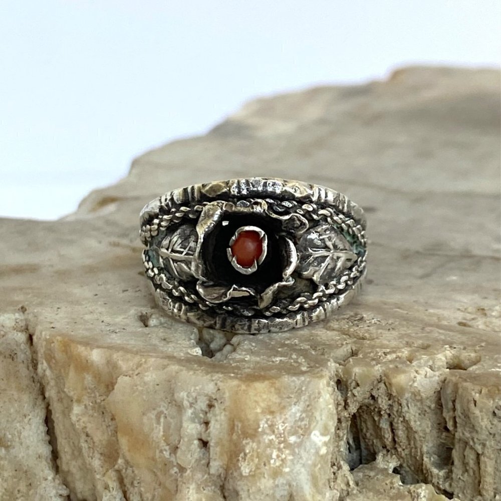 VTG 800 Italian Silver Modernist Brutalist Floral Dainty Coral Band Ring Sz 4.5
